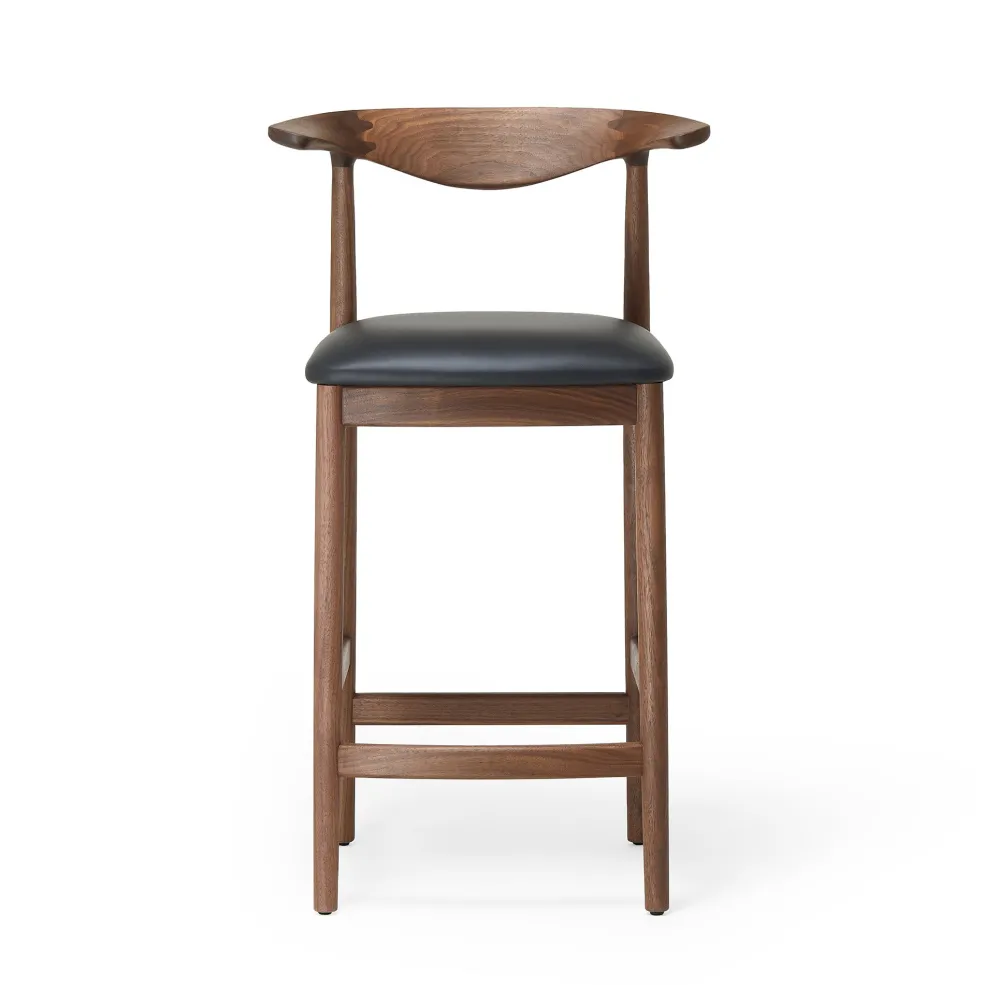 Outlet Delta Counter Stool Black Leather & Walnut In Stock | Chairs, Stools & Benches