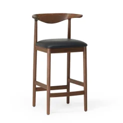 Outlet Delta Counter Stool Black Leather & Walnut In Stock | Chairs, Stools & Benches