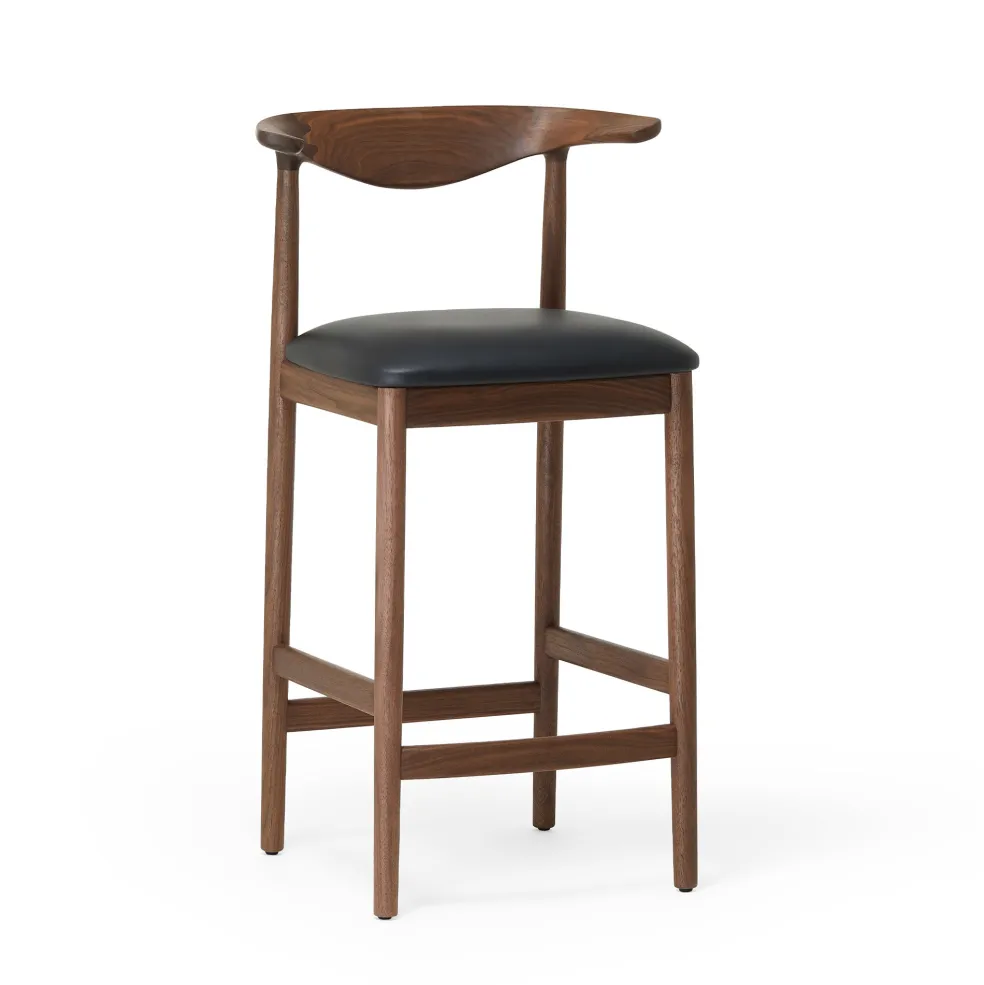Outlet Delta Counter Stool Black Leather & Walnut In Stock | Chairs, Stools & Benches