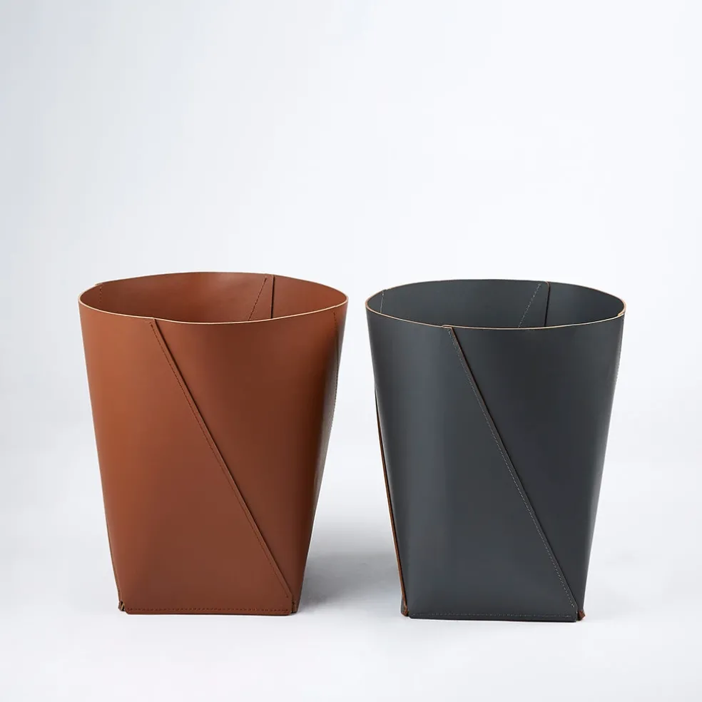 Shop Leather Waste Paper Bin Grey Utility