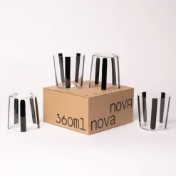New Nova Stripe Black 360ml (Set of 4) Glassware | Get It In Time For Christmas
