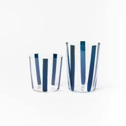 Clearance Nova Stripe Navy 500ml (Set of 4) Glassware | Get It In Time For Christmas