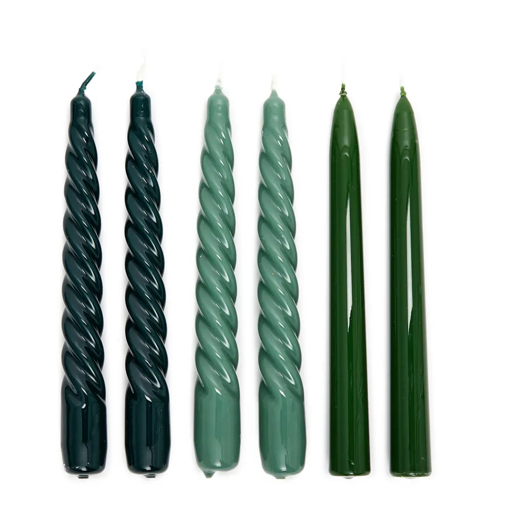 Store Set of 6 Twist & Straight Candles Green 20cm Candles, Holders & Diffusers | Gifts Under £50