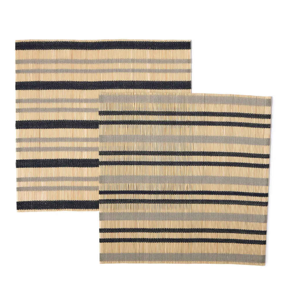 New Stripe Bamboo Square Placemats Set of 2 Navy & Grey Placemats & Coasters | Table Settings