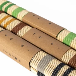 Outlet Stripe Bamboo Square Placemats Set of 2 Moss Green & Bottle Green Placemats & Coasters | Table Settings