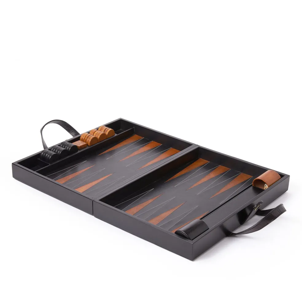 Online Tavla Leather Backgammon Set Black Games & Entertaining | Luxury Gifts