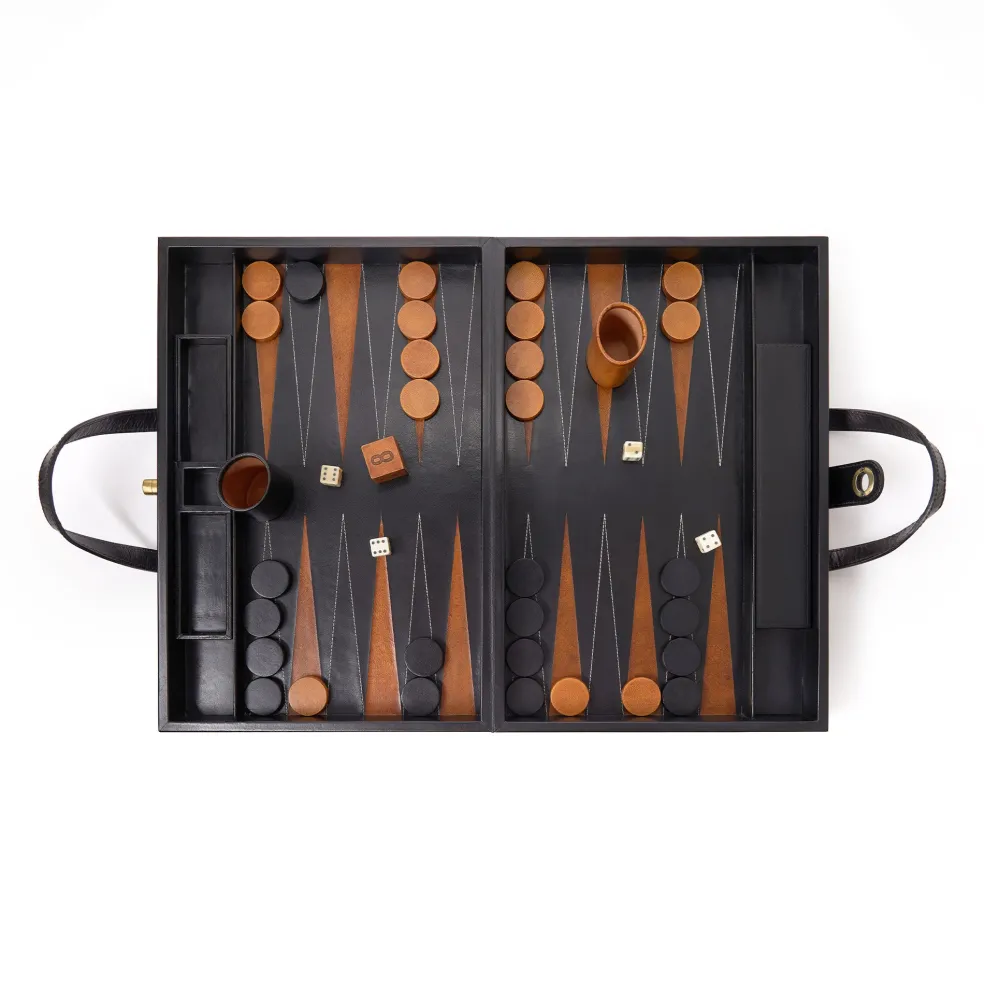 Online Tavla Leather Backgammon Set Black Games & Entertaining | Luxury Gifts