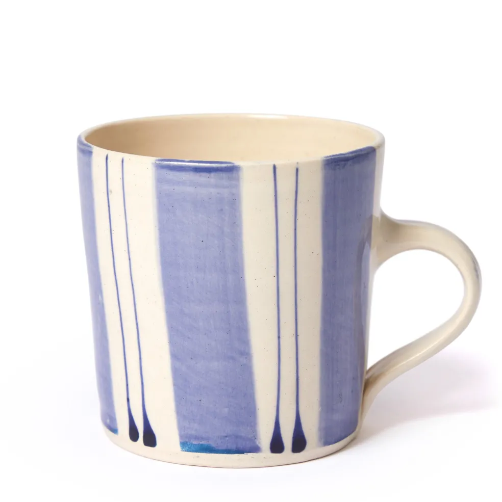 Clearance Vertical Stripe Breakfast Mug Blue Mugs, Cups & Jugs | Gifts Under £50